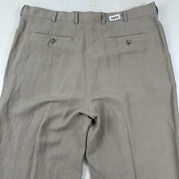 VTG Talbots Men's silk linen pants 36x34 Beige Relaxed Fit Straight Flat Front - Picture 1 of 12